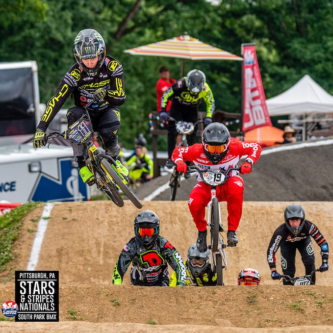 Connor Fields headed to Stop #9 of the 2019 USA BMX Pro Tour this past weekend in South Park, PA. South Park was at one time one of the fastest and biggest racks on the BMX circuit. Modern day South Park is more of a test of consistency and battling the weather conditions. The Pros would have a 3 hr rain delay to deal with, but once the racing did get started, Connor Fields was trying to dry South park out, with his on Fire riding style!