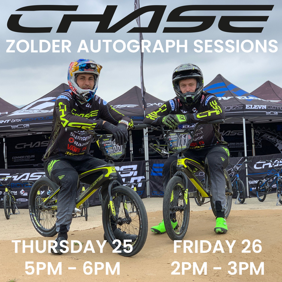 Fans, if you are attending the 2019 @uci_cycling BMX World Championships and want an autograph from Connor Fields & Joris Daudet , stop by the Chase Booth on Thursday at 5pm-6pm and Friday at 2pm-3pm!